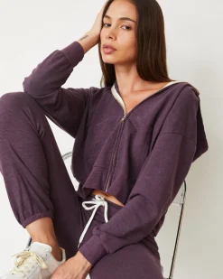 MONROW Original Fleece Zip Up Hoody HEATHEREDGRAPE Cheap